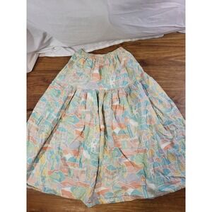 Vtge American Legends Colorful Pastel Size 7 City Scene Aztec Midi Skirt Pockets